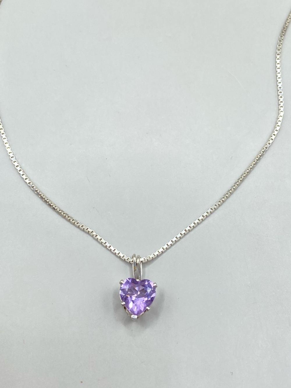 Sterling Silver Purple Heart Gemstone Pendant Necklace